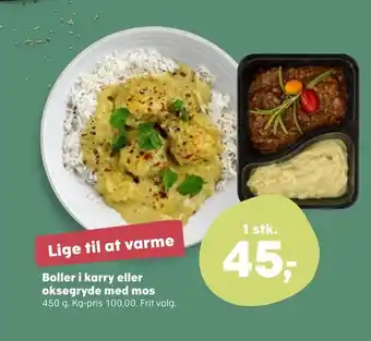 Boller i karry eller oksegryde med mos