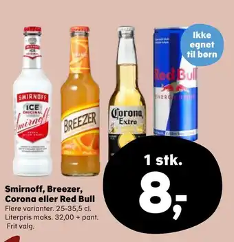 SuperBrugsen Smirnoff, breezer, corona eller red bull tilbud