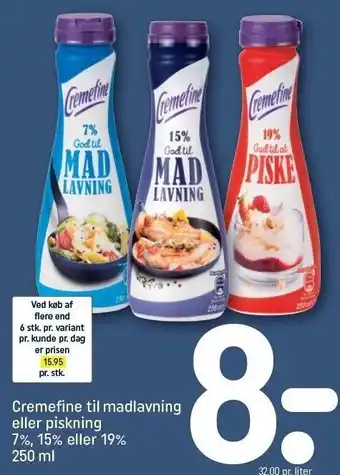 REMA 1000 Cremefine til madlavning eller piskning m. 7%, 15% el. 19% tilbud