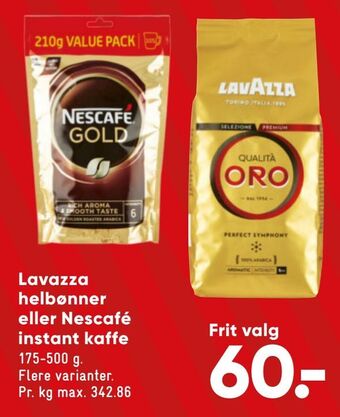 Bilka Lavazza helbønner eller nescafé instant kaffe tilbud