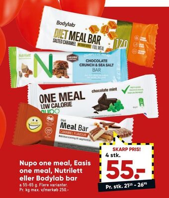 Nupo one meal, easis one meal, nutrilett eller bodylab bar