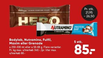 Bilka Bodylab, nutramino, fulfil, maxim eller grenade tilbud