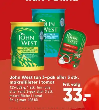 Bilka John west tun 3-pak eller 3 stk. makrelfileter i tomat tilbud