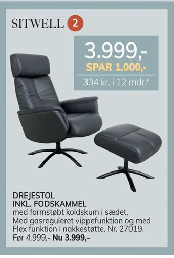 Daells Bolighus Drejestol inkl. fodskammel tilbud