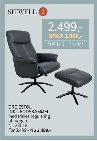 Daells Bolighus Drejestol inkl. fodskammel tilbud