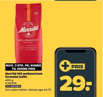 Netto Merrild 103 mellemristet formalet kaffe tilbud