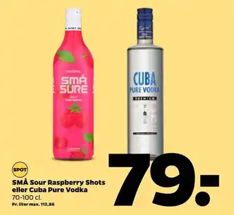 Små sour raspberry shots eller cuba pure vodka
