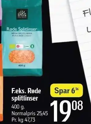 Føtex F.eks. røde splitlinser tilbud