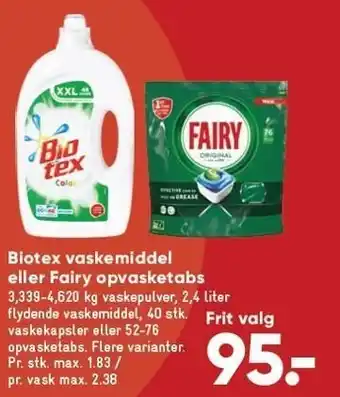 Bilka Biotex vaskemiddel el. fairy opvasketabs tilbud