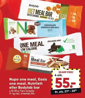 Bilka Nupo one meal, easis one meal, nutrilett el. bodylab bar - 4 stk. tilbud
