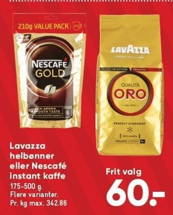 Bilka Lavazza helbønner el. nescafé instant kaffe tilbud