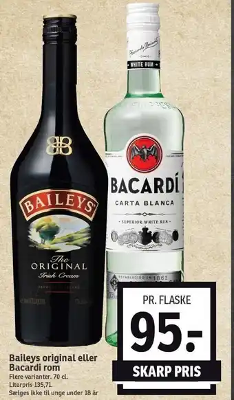 SPAR Baileys original eller bacardi rom tilbud