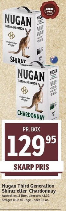 SPAR Nugan third generation shiraz eller chardonnay tilbud