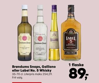 SuperBrugsen Brøndums snaps, galliano eller label no. 5 whisky tilbud