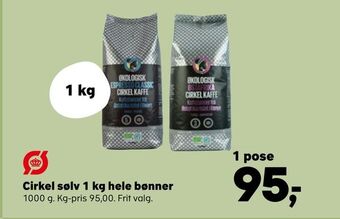 SuperBrugsen Cirkel sølv 1 kg hele bønner tilbud