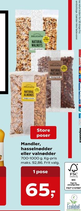 SuperBrugsen Mandler, hasselnødder eller valnødder tilbud
