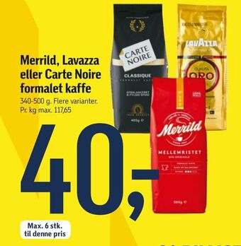 Føtex Merrild, lavazza eller carte noire formalet kaffe tilbud