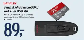 Føtex Sandisk 64gb microsdxc kort eller usb stik tilbud