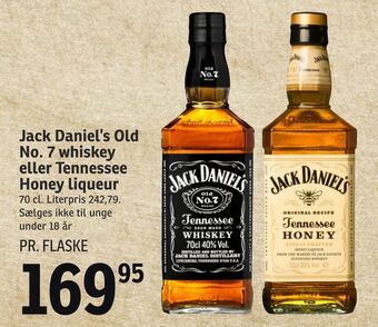 SPAR Jack daniel's old no. 7 whiskey eller tennessee honey liqueur tilbud