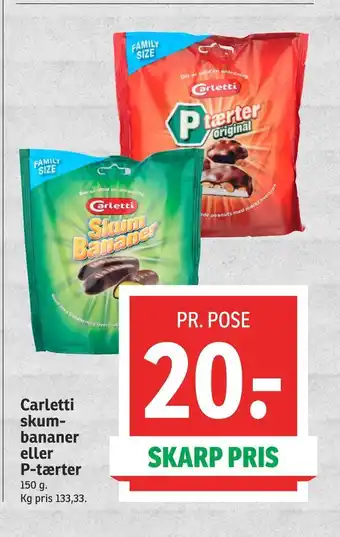 SPAR Carletti skumbananer eller p-tærter tilbud