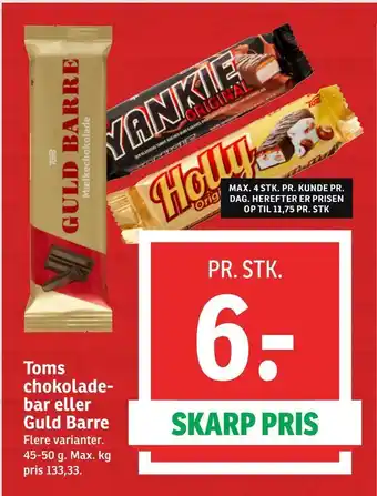 SPAR Toms chokolade bar eller guld barre tilbud