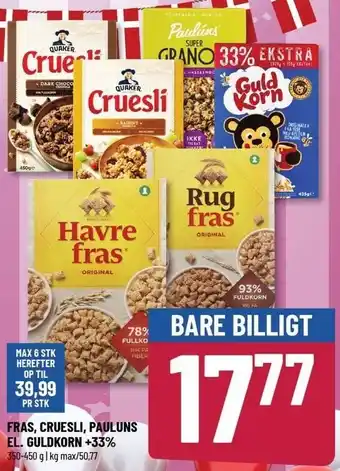 Løvbjerg Fras, cruesli, pauluns el. guldkorn +33% tilbud
