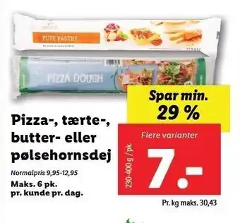 Lidl Pizza, tærte, butter el. pølsehornsdej tilbud