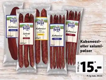 Lidl Kabanossi el. salamipølser tilbud