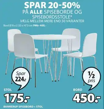 JYSK Bord Bannerup Spisebord + Stol tilbud