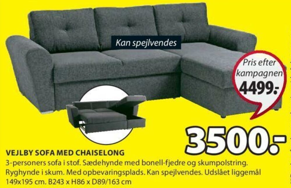 Vejlby Sofa Med Chaiselong tilbud hos JYSK