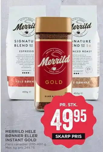 MENY Merrild Hele Bønner eller Instant Gold tilbud