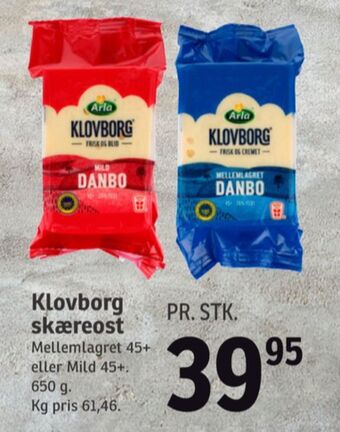 SPAR Klovborg skæreost danbo mild tilbud