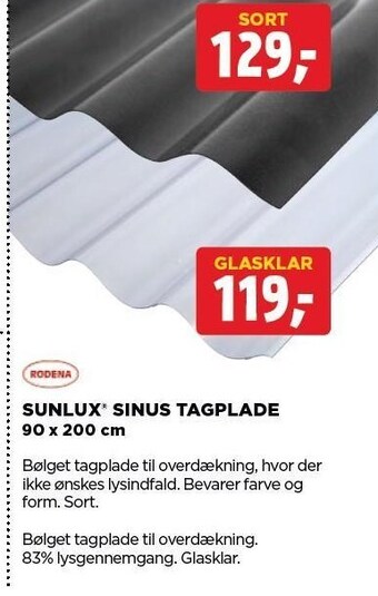 jem & fix Sunlux sinus tagplade 90 x 200 cm tilbud