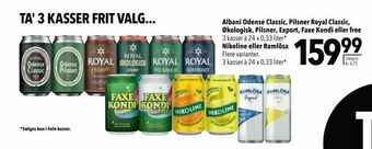 Citti Albani Odense Classic, Pilsner Royal Classic, Økologisk, Pilsner, Export, Faxe Kondi eller free, Nikoline eller Ramlösa tilbud