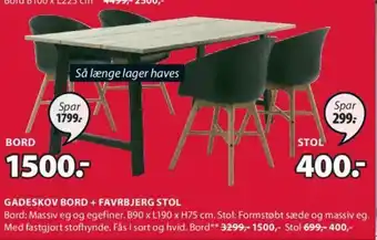 JYSK STOL Gadeskov Bord + Favrbjerg Stol tilbud