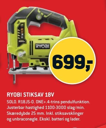 XL-BYG Ryobi stiksav 18v tilbud