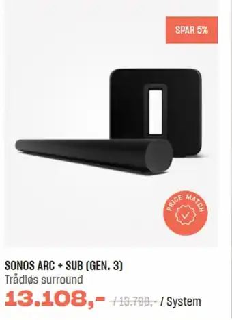 Hi-Fi Klubben Sonos Arc + Sub (Gen. 3) tilbud