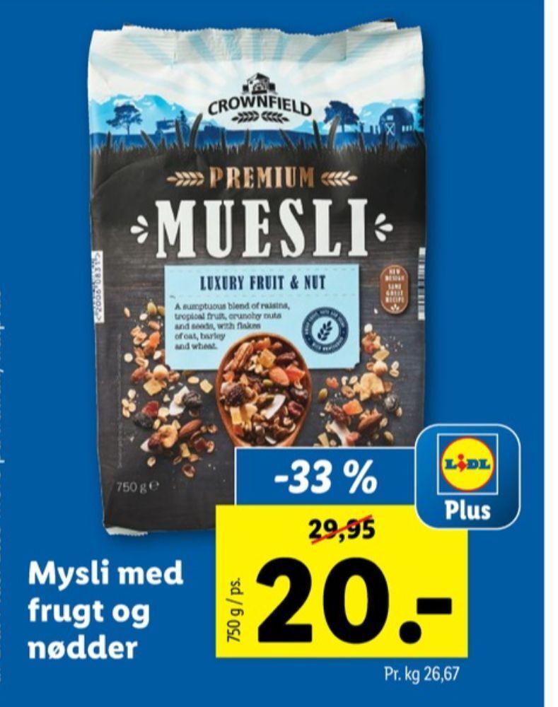 Crownfield müsli tilbud hos Lidl