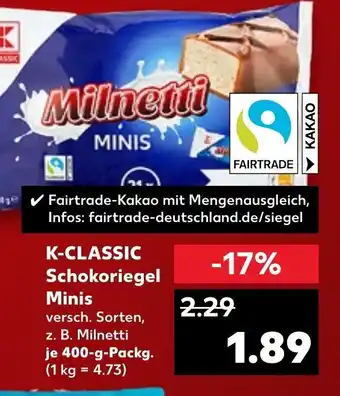 Kaufland K-Classic Schokoriegel Minis tilbud