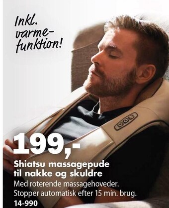 Shiatsu massagepude til nakke og skuldre