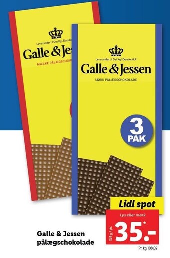 Lidl Galle & jessen pålægschokolade tilbud