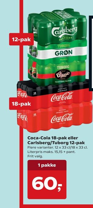 Dagli'Brugsen Coca-cola 18-pak eller carlsberg/tuborg 12-pak tilbud