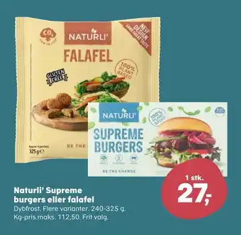 Naturli' supreme burgers eller falafel