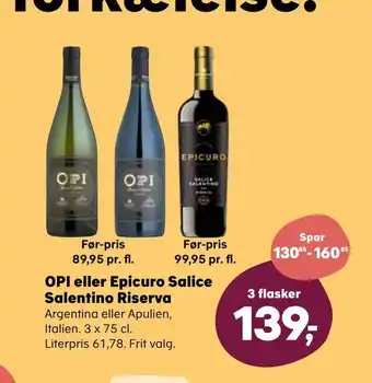 SuperBrugsen Opi eller epicuro salice salentino riserva tilbud