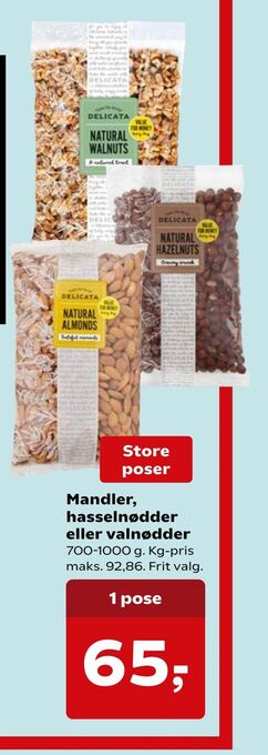 Mandler, hasselnødder eller valnødder
