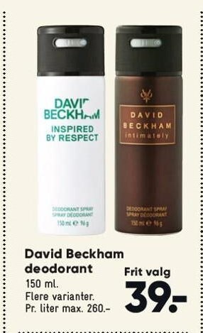 Bilka David beckham deodorant tilbud