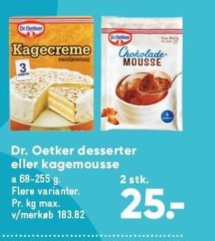 Bilka Dr. oetker desserter el. kagemousse 2 stk. tilbud
