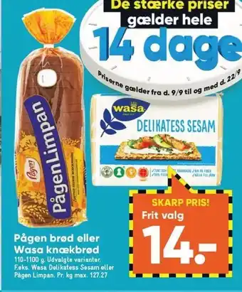 Bilka Pågen brød el. wasa knækbræd tilbud