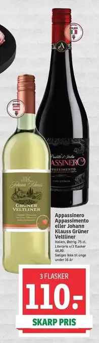 SPAR Appassinero appassimento el. johann klauss grüner veltliner 3 flasker tilbud
