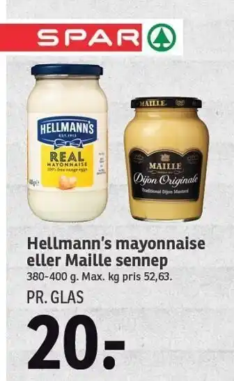 SPAR Hellmann´s mayonnaise el. maille sennep tilbud